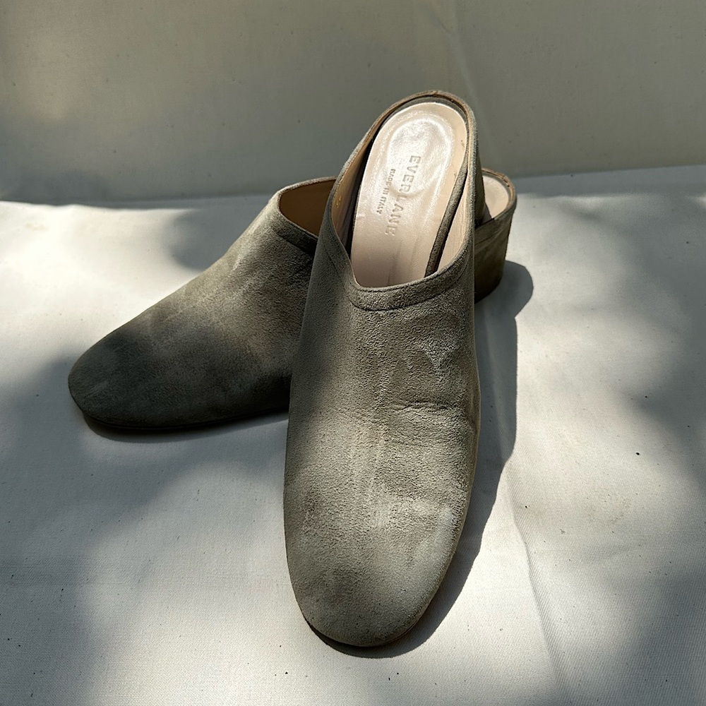Everlane Italian Leather Olive Suede Heels